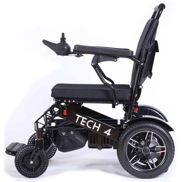 Tech 4 Remote Control Folding Power Wheelchair  in Black Frame Left Side View