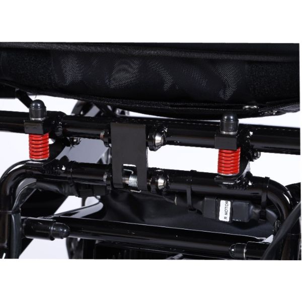 Tech 4 Remote Control Folding Power Wheelchair  in Silver Frame with the Simple Latch with resistance springs Shown