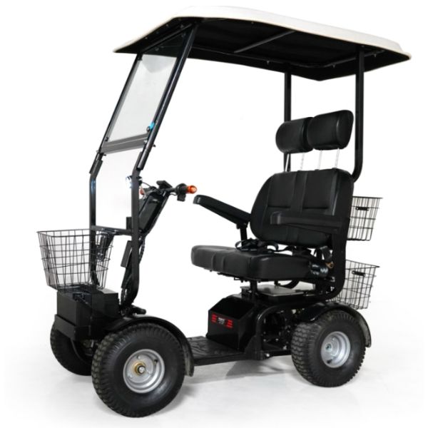Green Transporter Cheeta Ninja Dual Seat All-Terrain Mobility Scooter Left Angle View with Canopy