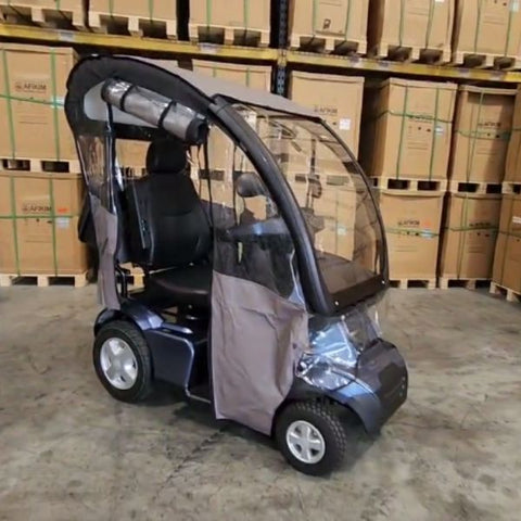 Right side View of a Afiscooter S Blue with Canopy and Rain Sides