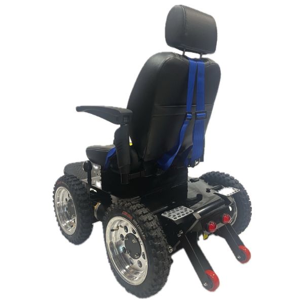 Viking 4x4 All Terrain 4-Wheel Drive Power Wheelchair Standard Chair Back View with Standard Wheels