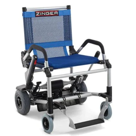 Journey Zinger Portable Folding Power Wheelchair Blue Front-Right View