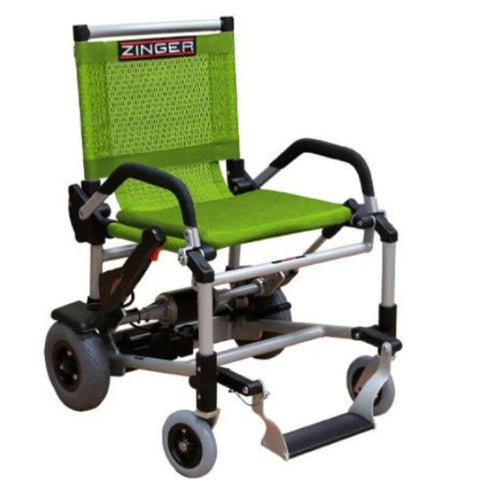 Journey Zinger Portable Folding Power Wheelchair Green Front-Right View
