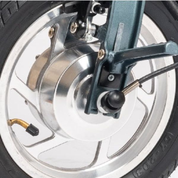 eFOLDi Explorer Ultra Lightweight Mobility Scooter Tire Rim Zoomed In