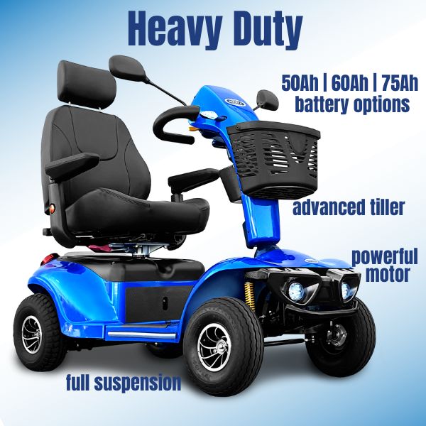 Shoprider Excursion Bariatric Scooter with heavy-duty steel frame and captain’s seat designed for comfort and stability.