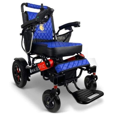 ComfyGo IQ-7000 Remote Control Folding Electric Wheelchair Black and Red Frame with Blue Color Seat