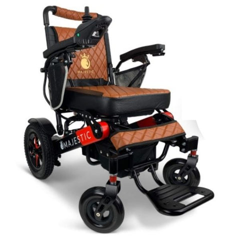 ComfyGo IQ-7000 Remote Control Folding Electric Wheelchair Black and Red Frame with Taba Color Seat