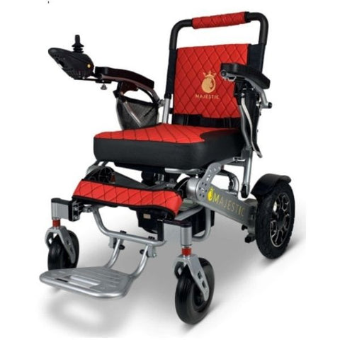ComfyGo IQ-7000 Remote Control Folding Electric Wheelchair Silver Frame with Red Color Seat
