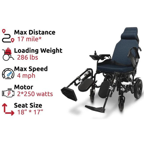ComfyGo X-9 Electric Wheelchair with Automatic Recline Specifications