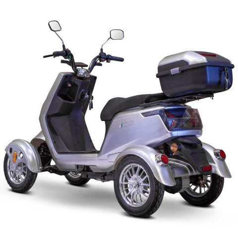 E-Wheels EW-75 Four Wheel Electric Mobility Scooter Silver Rear Side View Side