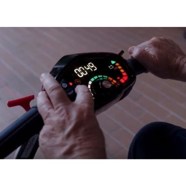 EV Rider TeQno AF Folding Mobility Scooter Digital Dashboard View
