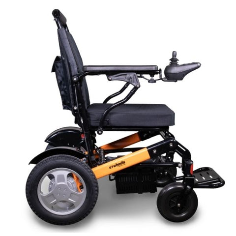 EWheels EW-M45 Folding Power Wheelchair Orange Black Side View