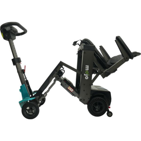 Enhance Mobility MOJO  Automatic Folding Scooter Aqua Half Folded Side View