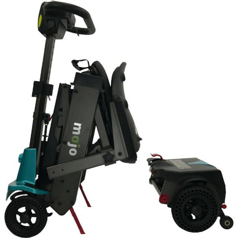 Enhance Mobility MOJO Automatic Folding Scooter Aqua Side Folded with Battery View