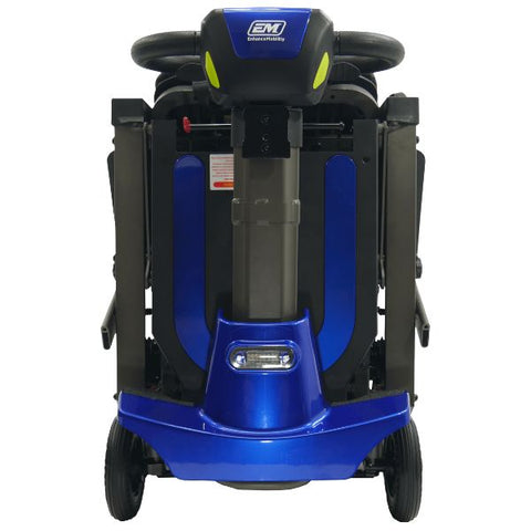 Enhance Mobility MOJO Automatic Folding Scooter Blue Folded Front View