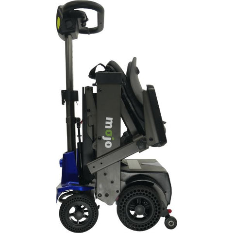 Enhance Mobility MOJO Automatic Folding Scooter Blue Folded Side Tiller View
