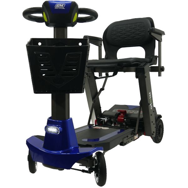 Enhance Mobility MOJO  Automatic Folding Scooter Blue Front with Basket View