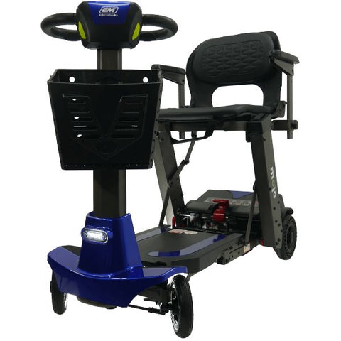Enhance Mobility MOJO  Automatic Folding Scooter Blue Front with Basket View