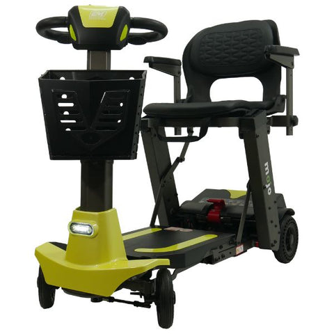 Enhance Mobility MOJO  Automatic Folding Scooter Lemony Lime Front Side Basket View