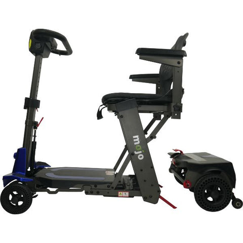 Enhance Mobility Mojo Folding Scooter Blue Side with Battery View