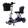 Image of Enhance Mobility Triaxe Cruze Folding Mobility Scooter Blue Left View with Front Bag