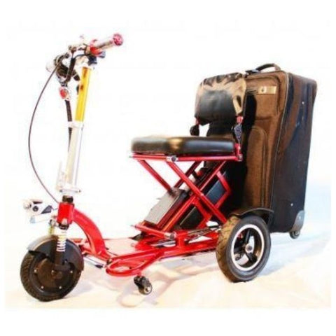 Enhance Mobility Triaxe Sport T3045 3 Wheel Scooter Red Left View With Luggage
