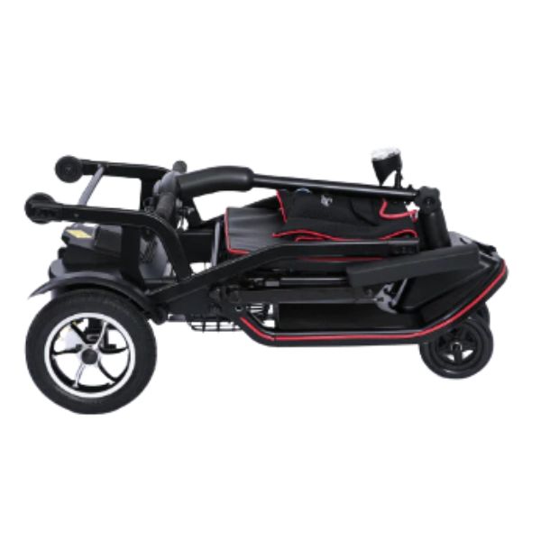 Feather Lightweight Electric Scooter Folded Up on the floor. Side View