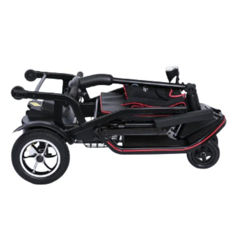 Feather Lightweight Electric Scooter Folded Up on the floor. Side View