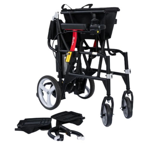 Feather Ultra Lightweight Powerchair Folded Front-Right View with  Accessories
