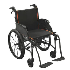 Feather Lightweight Wheelchair Grey with Orange Pipping Front-Right View