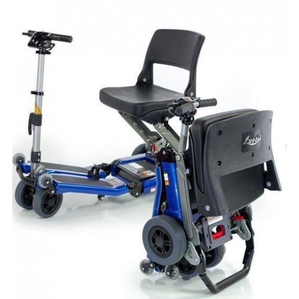 FreeRider USA Luggie Standard 4 Wheel Foldable Travel Scooter Blue Folding and Unfolding View