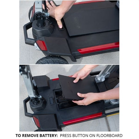 Golden Technologies Buzzaround Carry On Folding Mobility Scooter Floorboard and Battery View