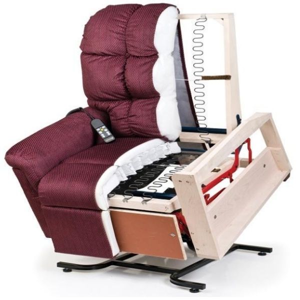 Image of a Golden Technologies Cirrus Zero Gravity Maxicomfort Lift Chair with a Maple Hardwood Frame. The lift chair is shown in a neutral beige color and features a comfortable design for maximum relaxation and support.