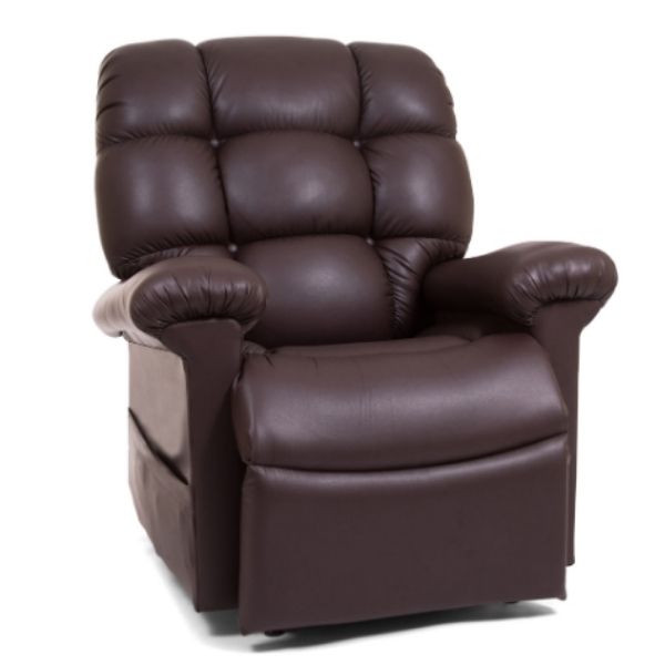 A front side view of the Golden Technologies Cloud PR-515 MaxiComfort electric wheelchair with Twilight technology, showcasing its sleek design and comfortable features.