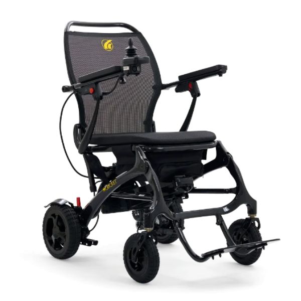 A Golden Technologies Cricket electric wheelchair in a sleek black color.