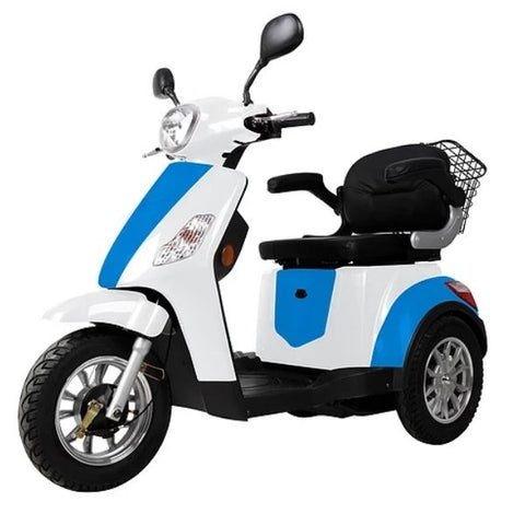Green Transporter EV3 3 Wheel Mobility Scooter Blue White Left View
