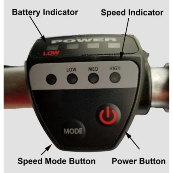 HandyScoot Folding 3 Wheel Travel Mobility Scooter Control Pad View