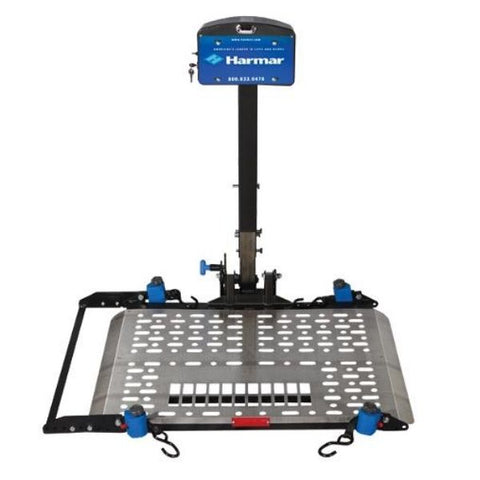 A front view of the Harmar AL300RV RV Power Chair and Scooter Lift, a sturdy and reliable mobility aid for those with physical disabilities.