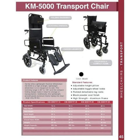 Karman Healthcare KM-5000-TP Reclining Wheelchair Catalog View