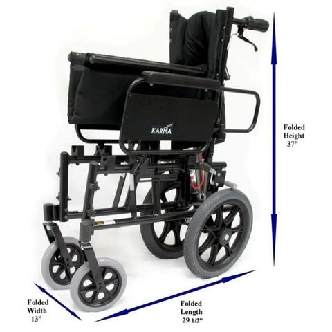 Karman Healthcare KM-5000-TP Reclining Wheelchair Folded Width and Length View