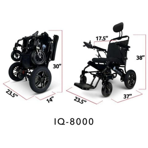 Majestic IQ-8000 Remote Controlled Electric Wheelchair with Recline 17.5 inch wide seat and folded view