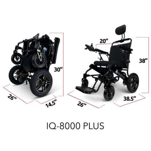 Majestic IQ-8000 Remote Controlled Electric Wheelchair with Recline  20 inch wide seat and folded view