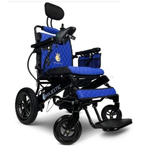 Majestic IQ-8000 Remote Controlled Electric Wheelchair with Recline Black Frame  Blue Color Seat