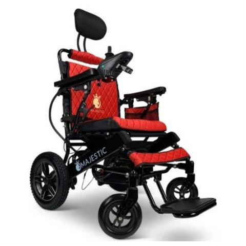 Majestic IQ-8000 Remote Controlled Electric Wheelchair with Recline Black Frame  Red Color Seat