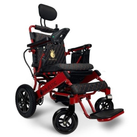 Majestic IQ-8000 Remote Controlled Electric Wheelchair with Recline Red Frame and Black Color Seat