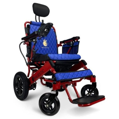 Majestic IQ-8000 Remote Controlled Electric Wheelchair with Recline Red Frame and Blue Color Seat