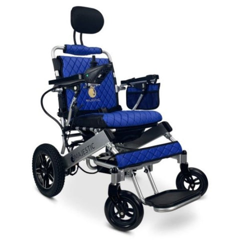 Majestic IQ-8000 Remote Controlled Electric Wheelchair with Recline Silver Frame and Blue Color Seat