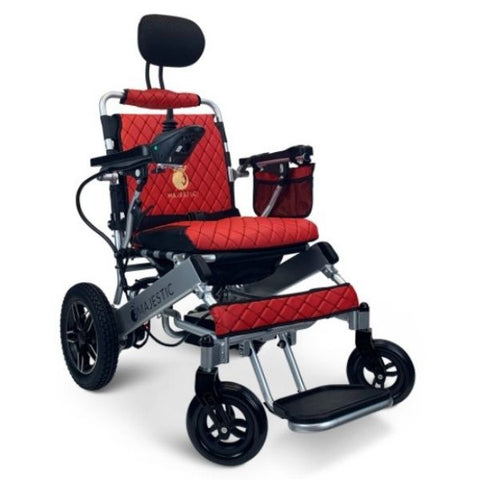Majestic IQ-8000 Remote Controlled Electric Wheelchair with Recline Silver Frame and Red Color Seat