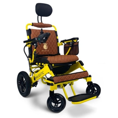 Majestic IQ-8000 Remote Controlled Electric Wheelchair with Recline Yellow Frame and Taba Color Seat