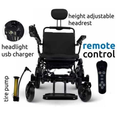 Majestic IQ-8000 Remote Controlled Electric Wheelchair with Recline and has an adjustable Headrests Feature